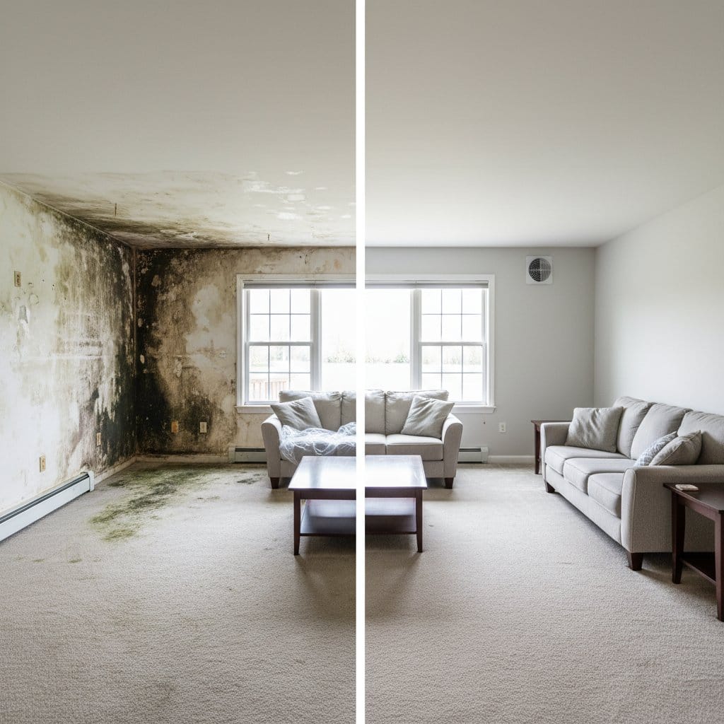 Mold Testing & Lab Reporting before and after in living room, Wyckoff NJ