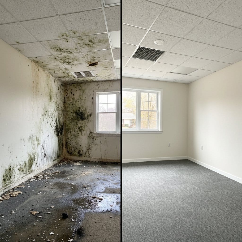 Mold Testing & Lab Reporting restoration — commercial office space of Tudor home in Wyckoff, NJ