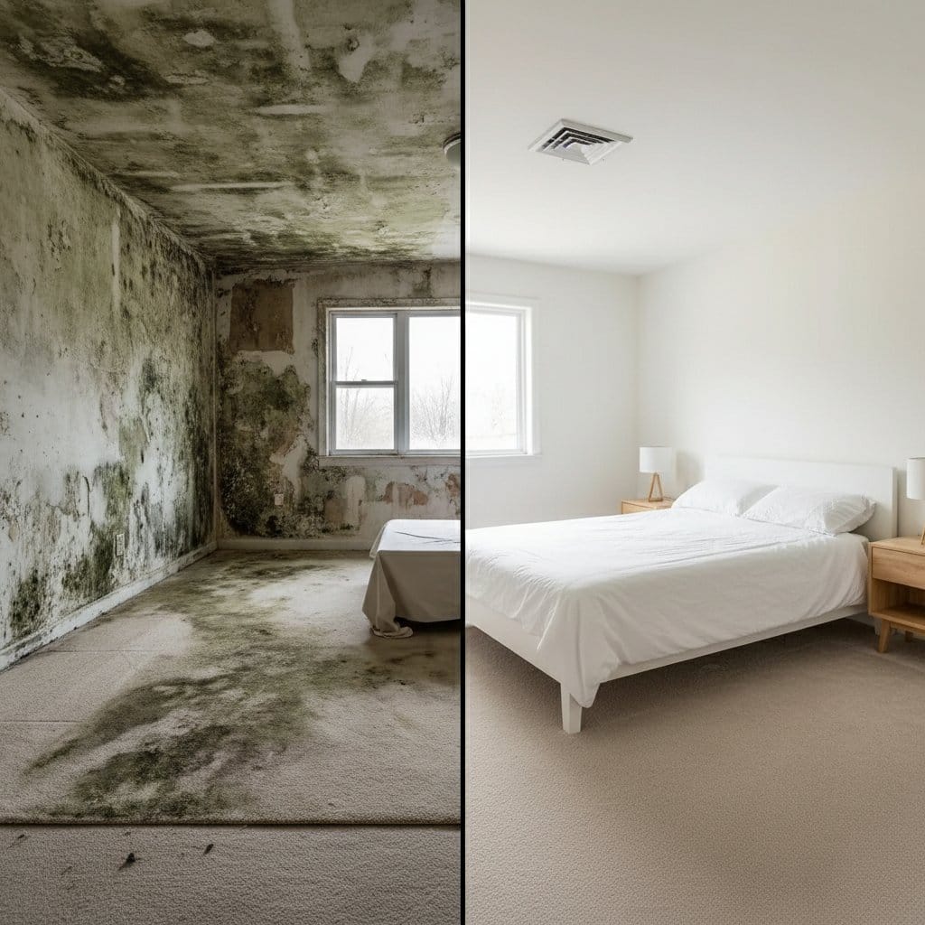 Before and after mold testing & lab reporting in Wyckoff two-story residence bedroom