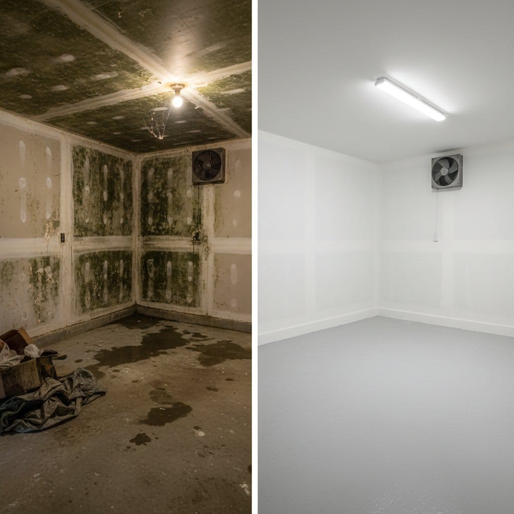 Mold Removal & Remediation before and after in garage, Wyckoff NJ