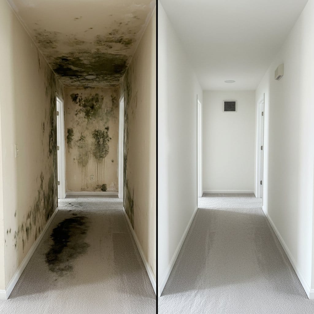 Black Mold Removal before and after in hallway, Wyckoff NJ