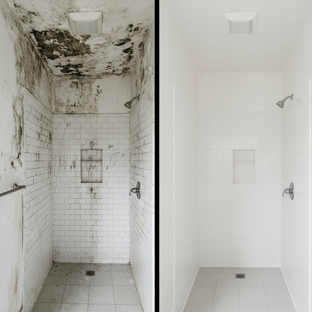 Wyckoff Mold Removal bathroom restoration before and after in Wyckoff